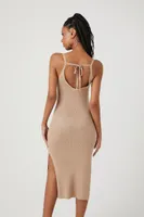 Women's Sweater-Knit M-Slit Halter Midi Dress in Tan, XL