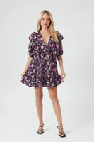 Women's Floral Print Mini Dress in Black, XS