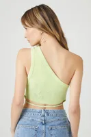 Women's Rib-Knit One-Shoulder Cropped Tank Top in Olive Medium