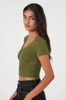 Women's Cropped Rib-Knit T-Shirt in Cypress Small