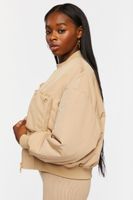 Women's Zip-Up Utility Bomber Jacket in Khaki Medium