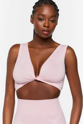 Women's Seamless Space Dye Twisted Sports Bra in Mauve Large