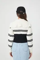 Women's Striped Colorblock Combo Sweater in White/Black Medium