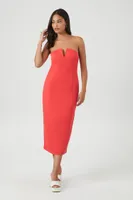 Women's Notched Tube Midi Dress in Red, XL