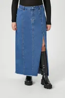 Women's Frayed Denim Maxi Skirt , 1X