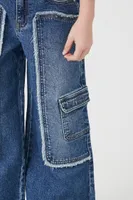 Girls Frayed Cargo Jeans (Kids) in Dark Denim, 9/10