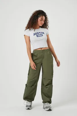 Women's Wide-Leg Cargo Parachute Pants in Sage Medium