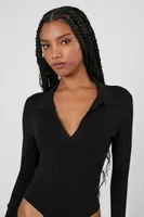 Women's Ribbed Sweater-Knit Bodysuit in Black, XL