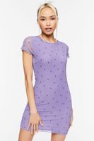 Women's Lightning Bolt Print Mesh Mini Dress in Purple Small