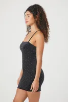 Women's Rhinestone Velvet Mini Dress in Black/Silver Small