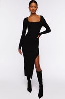 Women's Thigh-Slit Midi Sweater Dress in Black, XL