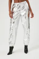 Women's Metallic Cargo Joggers in Silver Large