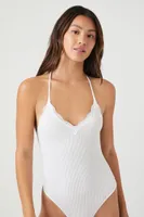 Women's Seamless Ribbed Racerback Bodysuit in White Medium