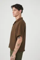 Men Cropped Boucle Short-Sleeve Shirt in Latte Large