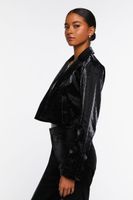 Women's Faux Leather Crosshatch Blazer in Black Small