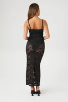 Women's Sheer Lace Cami Maxi Dress in Black Small