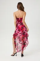 Women's Abstract Ruffle Midi Tube Dress in Pink Medium