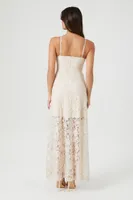 Women's Crochet Lace Sheer Maxi Dress in Beige Large