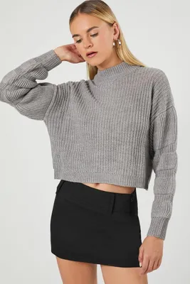 Women's Ribbed Knit Mock Neck Sweater in Heather Grey Large