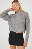 Women's Ribbed Knit Mock Neck Sweater in Heather Grey, XL