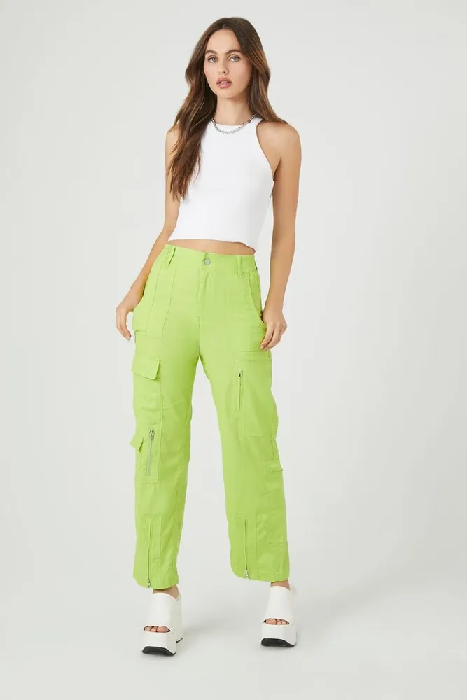 Women's Zipper Wide-Leg Cargo Pants in Lily Pad Medium