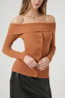 Women's Off-the-Shoulder Foldover Sweater in Brown Medium