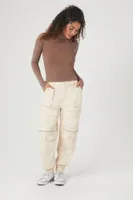 Women's Zippered High-Rise Cargo Jeans in Ivory Small