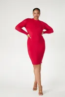 Women's Mock Neck Midi Dress in Red, 2X