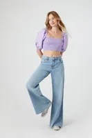 Women's Satin Smocked Crop Top in Orchid Medium