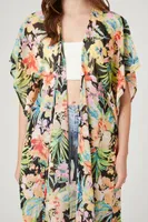 Women's Tropical Floral Print Kimono in Black Medium