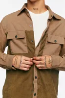 Men Colorblock Corduroy Shirt in Khaki Medium