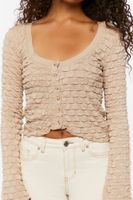 Women's Textured Long-Sleeve Crop Top in Khaki, XL