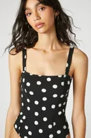 Women's Polka Dot Seamed Bodysuit in Black/White Small