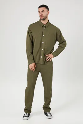 Men Cotton-Blend Slim-Fit Drawstring Pants in Olive Large