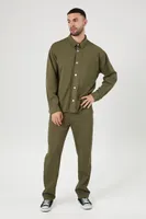 Men Cotton-Blend Slim-Fit Drawstring Pants in Olive Medium