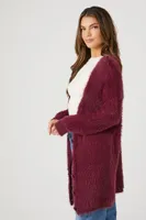 Women's Fuzzy Cardigan Sweater Wine