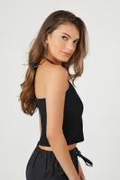 Women's Compact Ribbed Knit Halter Cami in Black Medium