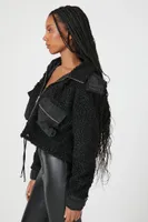 Women's Faux Shearling Zip-Up Hoodie in Black Large