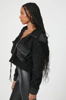 Women's Faux Shearling Zip-Up Hoodie Black