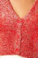 Women's Metallic Knit Crop Cardigan in Fiery Red Medium