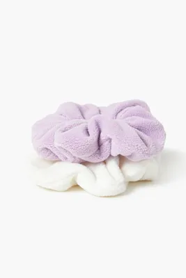 Plush Scrunchie Set in White/Lavender