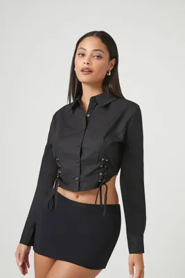 Women's Lace-Up Cropped Shirt