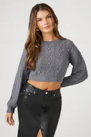 Women's Rhinestone Cropped Sweater in Dark Grey, XL