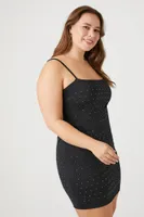 Women's Rhinestone Mini Dress in Black, 2X