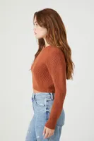 Women's Cropped Rib-Knit Sweater in Almond, XL