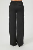 Women's Satin Cargo Zipper Pants in Black Small