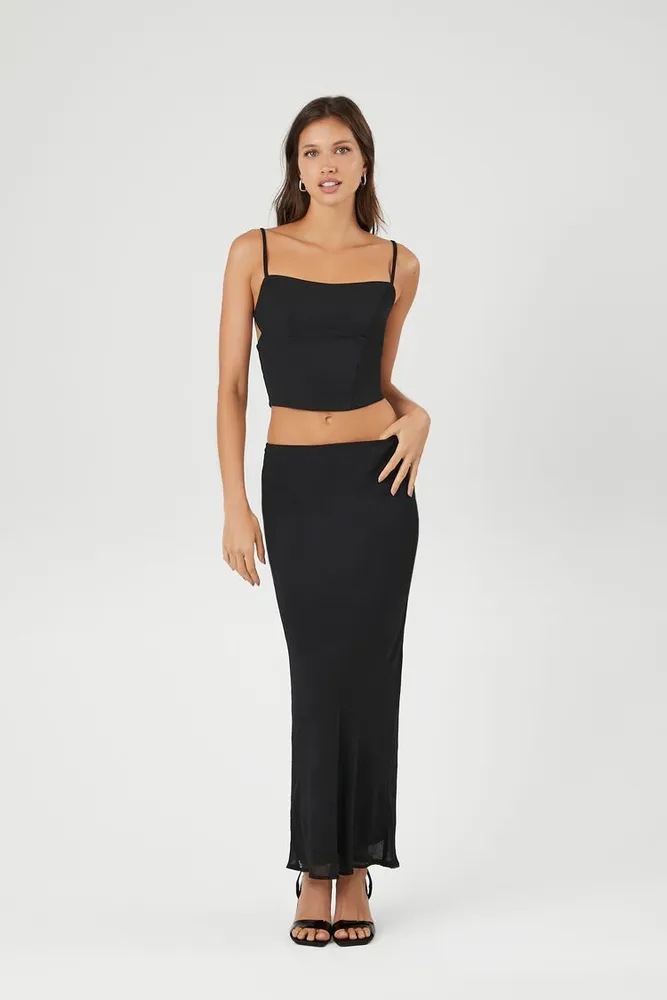 Women's Chiffon Midi Skirt in Black Medium