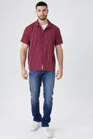 Men Pinstriped Button-Up Shirt in Burgundy/White Large