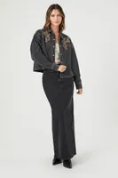 Women's Embroidered Denim Shirt in Black Medium