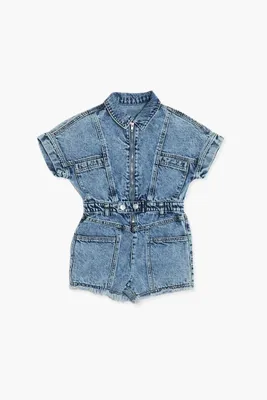 Girls Denim Zip-Up Romper (Kids) Light Denim,